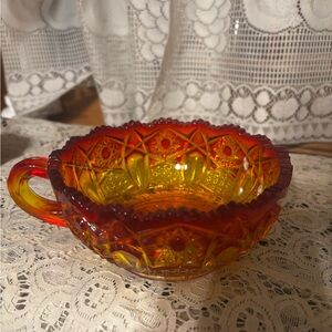 Vintage Glass Art Bowl - Red and Yellow carnival glass !!